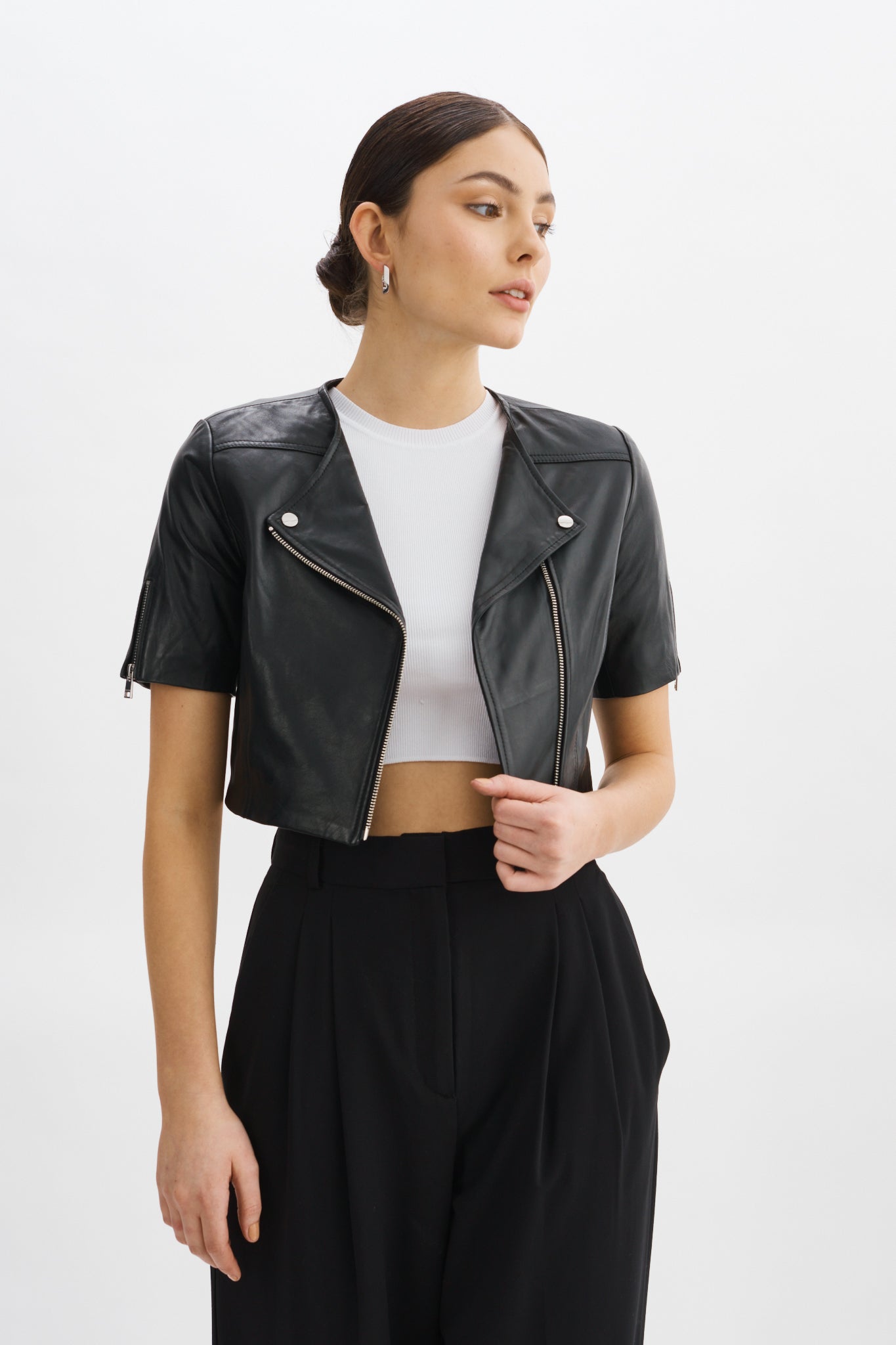 Kirsi Leather Crop Jacket Black F23