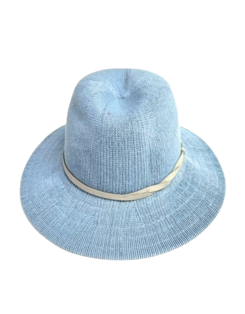 20S-0277 Periwinkle Knit Fedora Hat with Braided Faux Leather Band 23