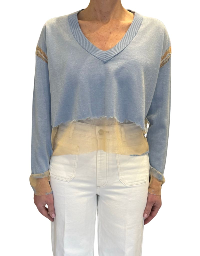 V Boxy Devore Sweater Cielo S24