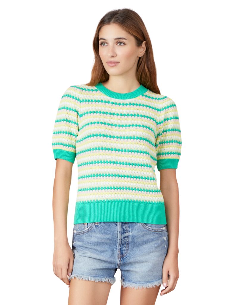 Blake Scallop Stripe Crew Tee Jade Multi