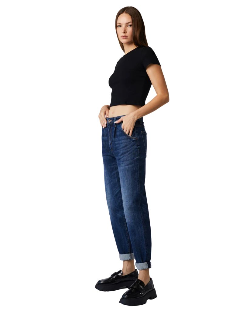 Jimmy Pleated High Rise Baggy Roll Up Jeans Dark Venezia F23