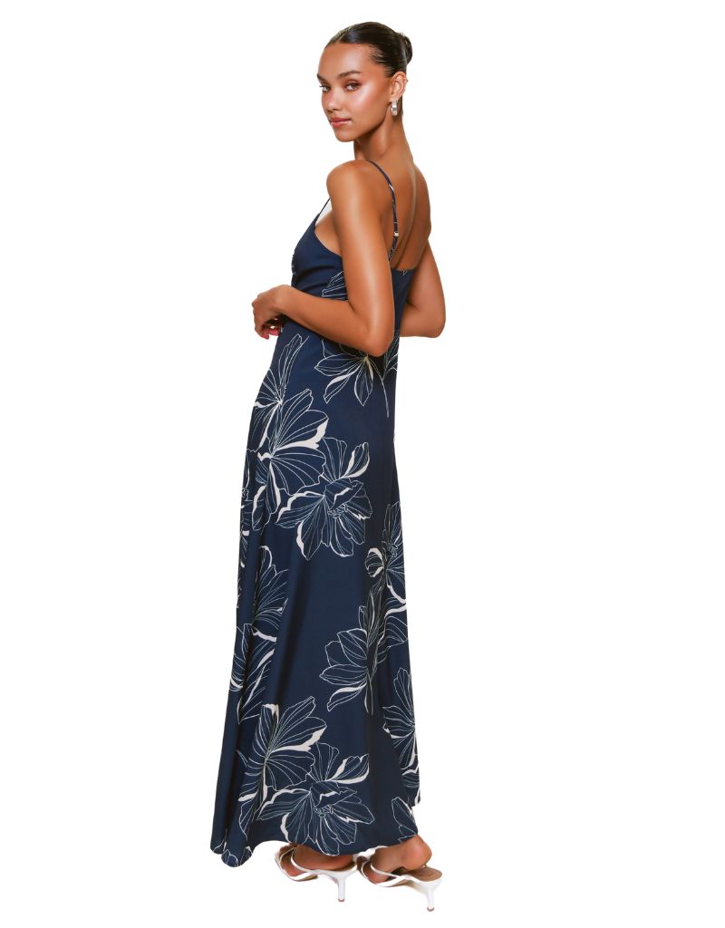 Valente Dress Navy Two Tone Block Print Floral