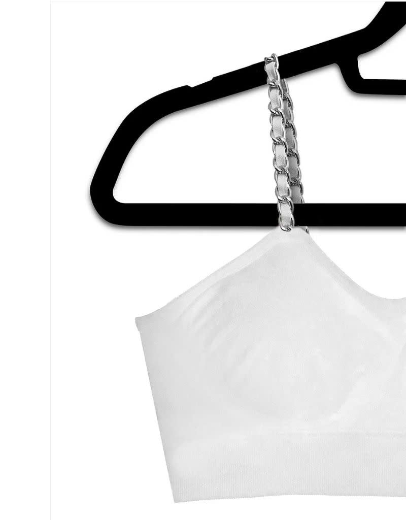 White Bra Attached Strap Silver White Chain