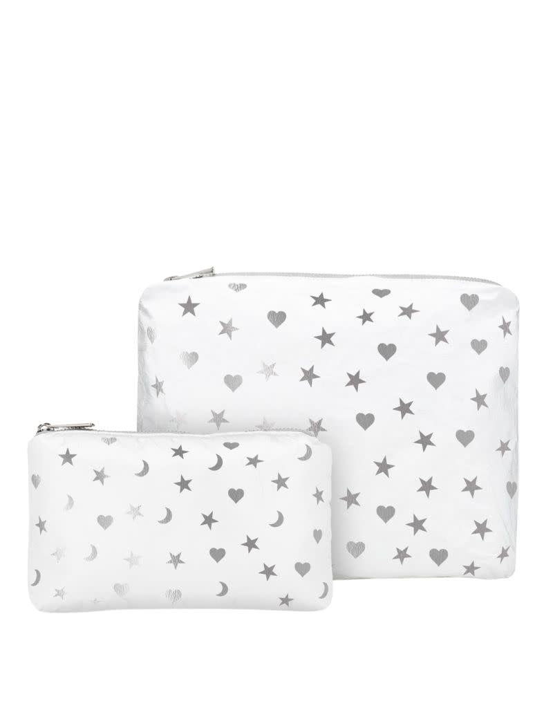 Shimmer White with Heart, Moon and Stars  - 2 Set