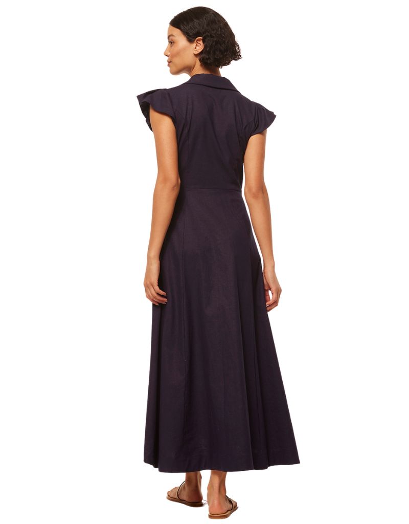 Misa Almaz Dress Navy Linen back view