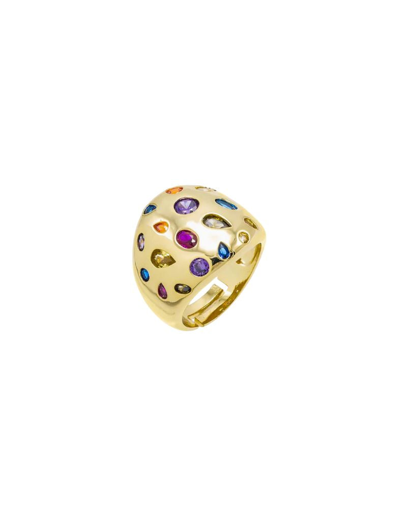 R93956-BRGLD Colored Multi Shape Scattered Dome Ring Multi Color Size 7