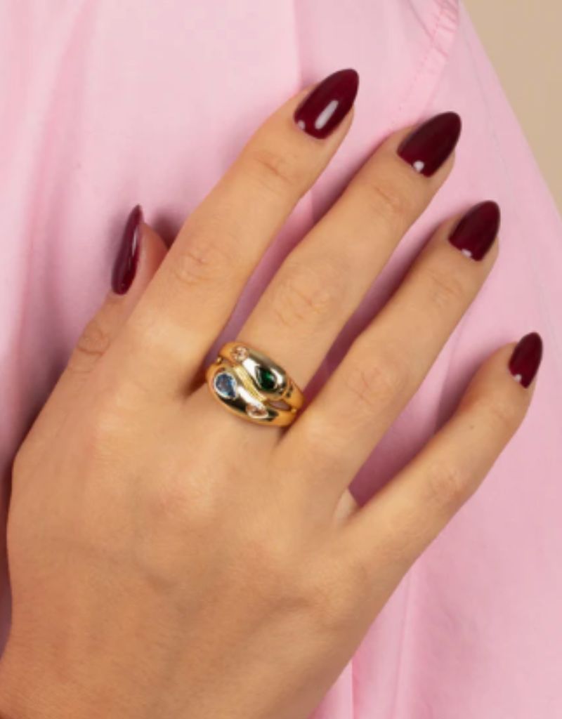 R93055-BRGLD Colored Scattered Teardrop Dome Ring Gold Size 7
