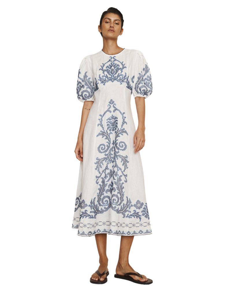 Hazel Embroidered Midi Dress White