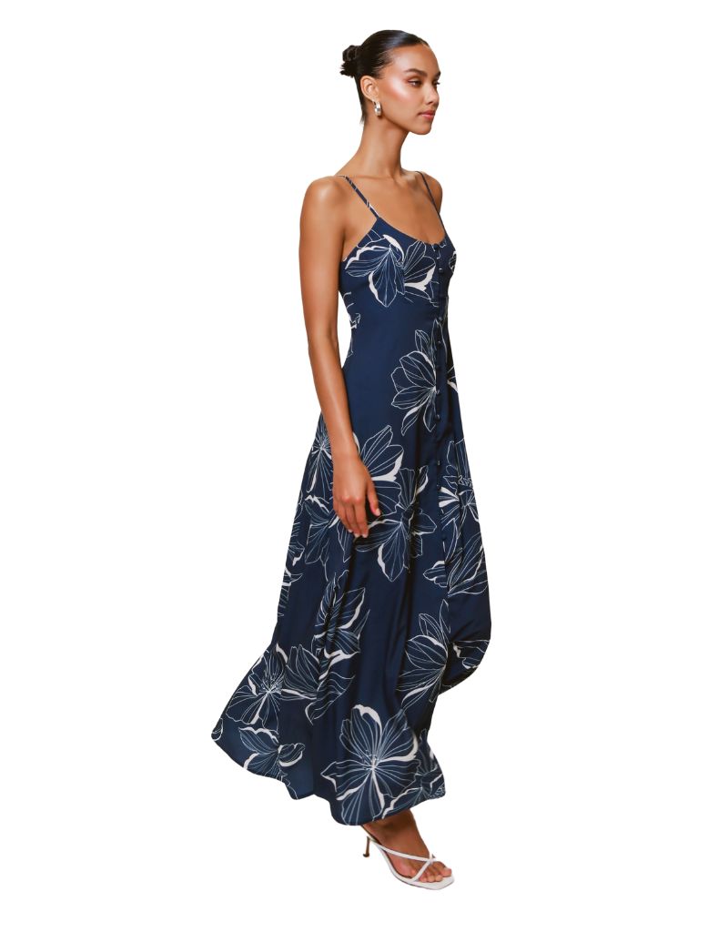 Valente Dress Navy Two Tone Block Print Floral