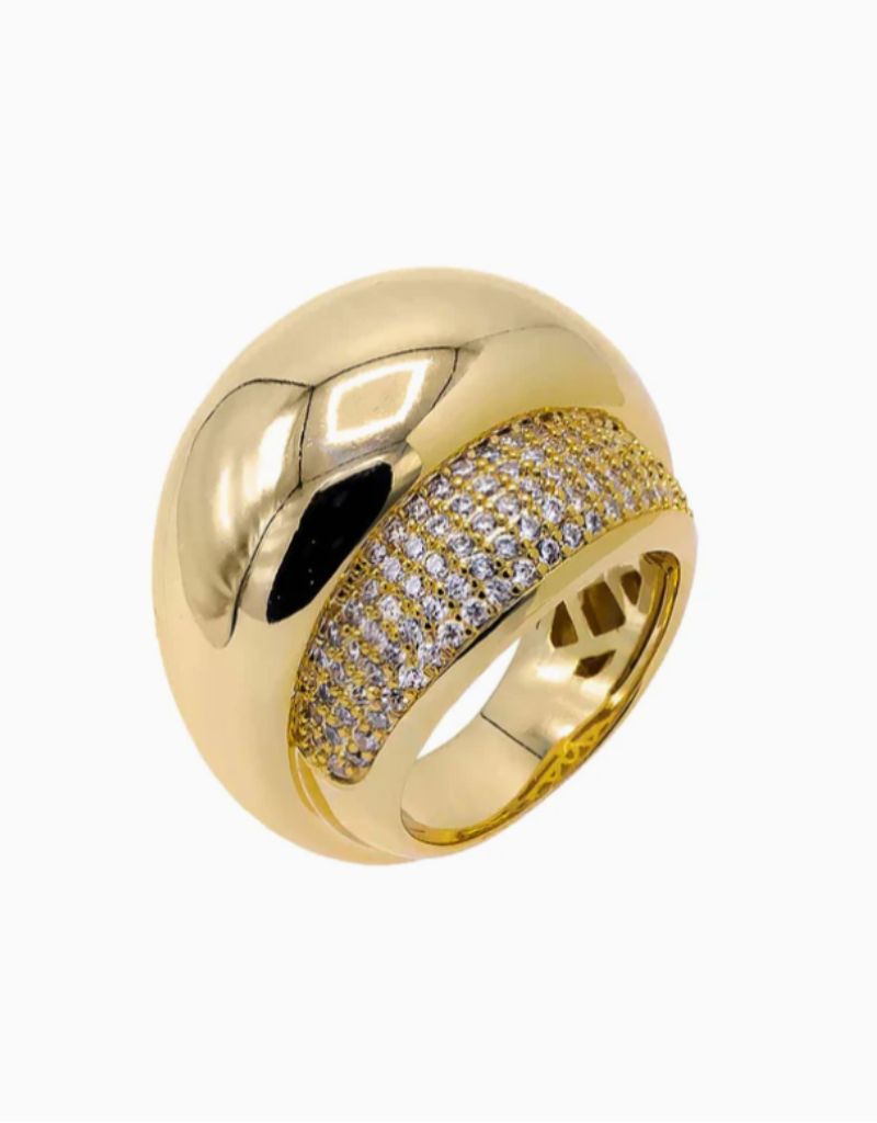 R75834GLD-36 Solid/Pavé Double Dome Chunky Ring Size 7