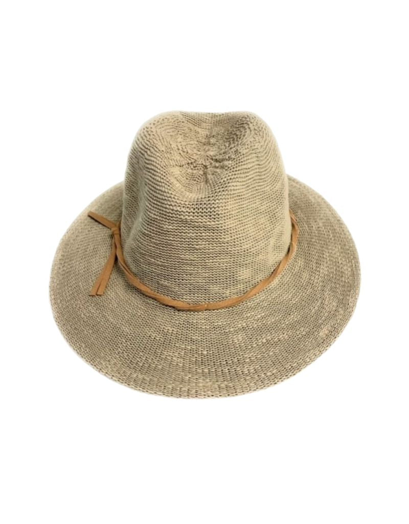 23S-0227 Cotton Blend Flat Brim Fedora Hat with Tie Natural 24