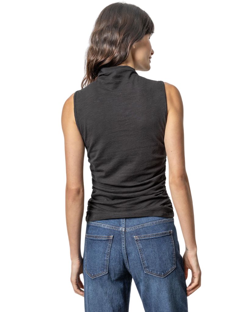 Shirred Mock Neck Tank Black