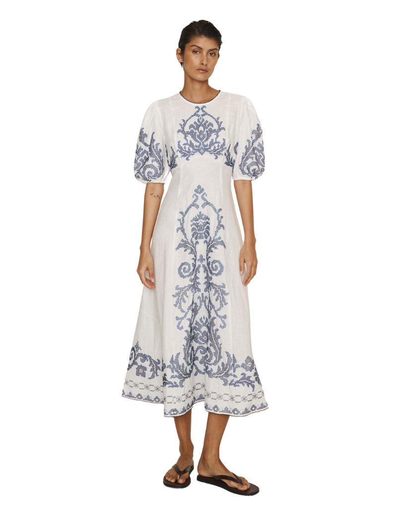 Hazel Embroidered Midi Dress White