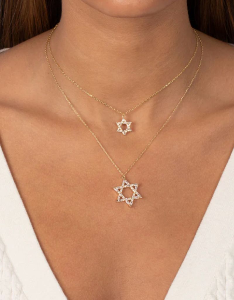 N95325-GLD CZ Baguette Star of David Pendant Necklace Small Gold