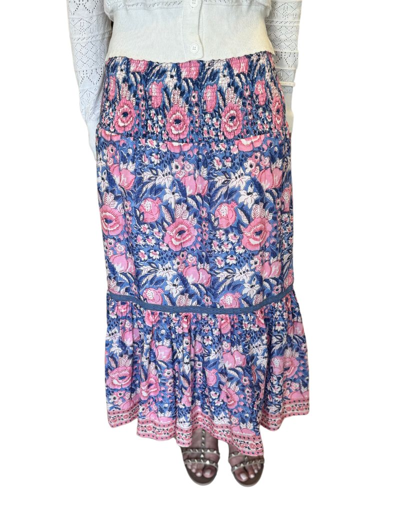 Mandy Midi Skirt Indigo Pink floral 6 SU24