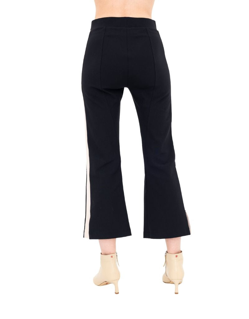 Bobbi Tech Stretch Cropped Pants Side Contrast Stripe Black White