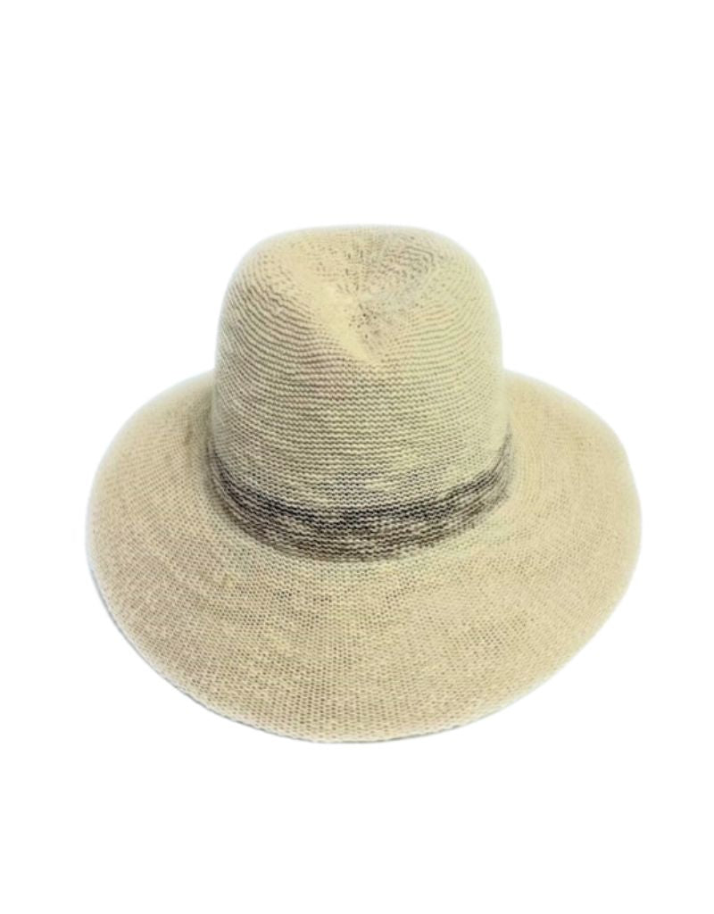 18S-1615P Cotten Blend Fedora Brim Hat With Stripe Cream 24
