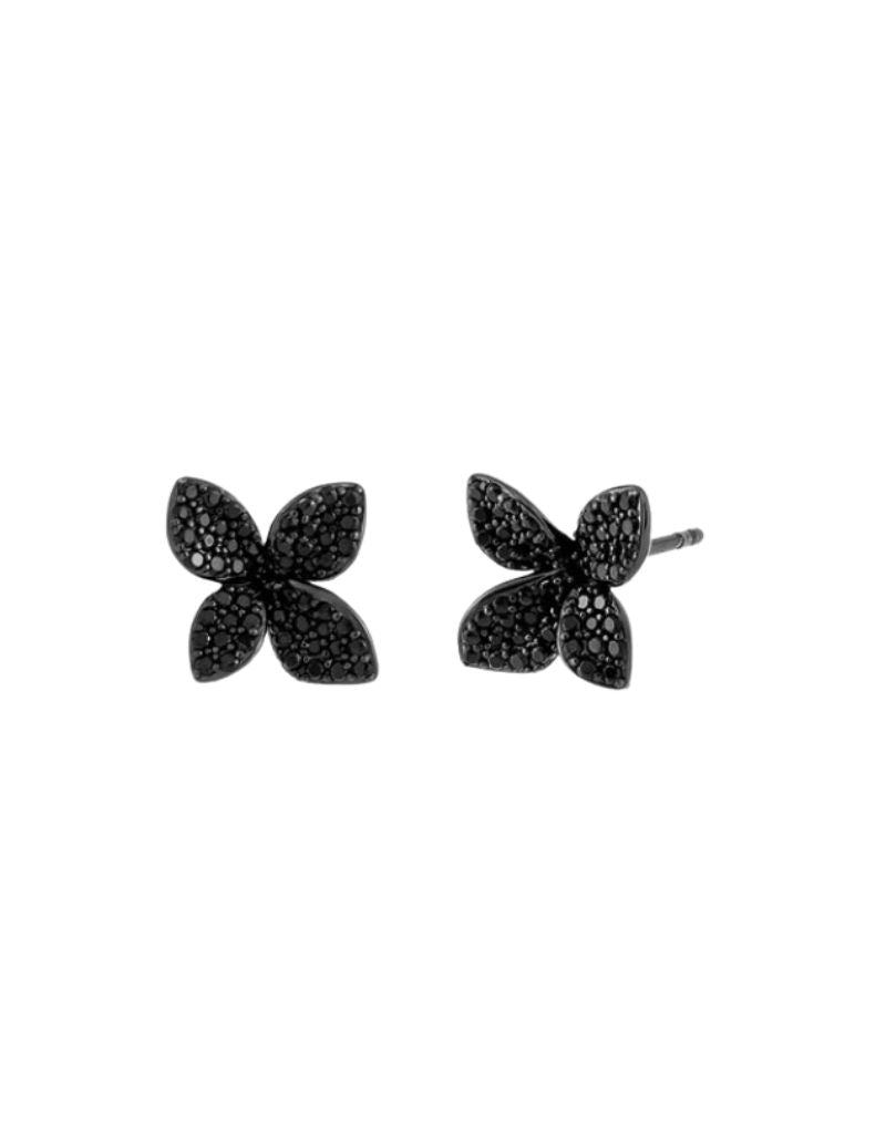 E80623 Small Pave Fancy Flower Stud Earrings Onyx