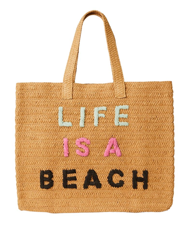 Life is a Beach Tote Sand Fuchsia Rainbow