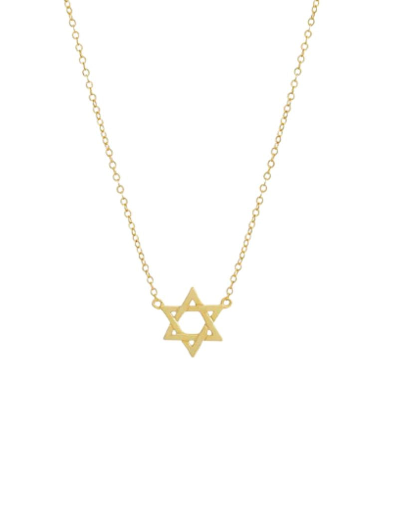 N86638GLD Solid Star of David Necklace Gold